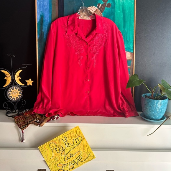 Vintage Red Blouse with Embroidered Details 18 - Picture 1 of 16